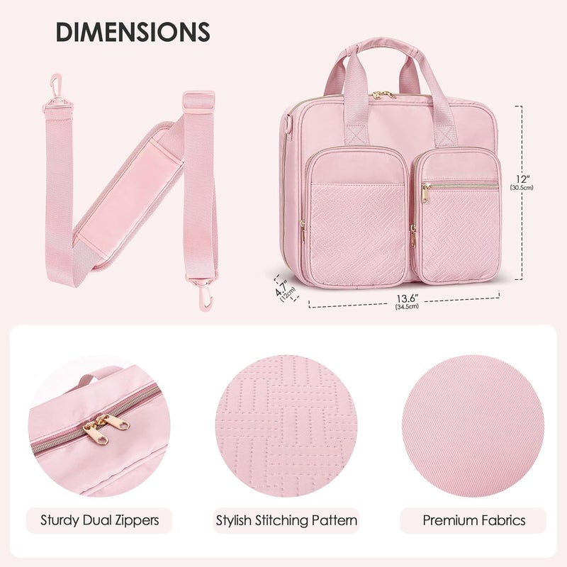 Prokva 3 Ring Zipper Binder, 2 Inch Ring Binder Organizer Bag with Shoulder Strap Fits 13 Inch Laptop and 500 Sheets, Pink (Empty Bag Only) - Image 4